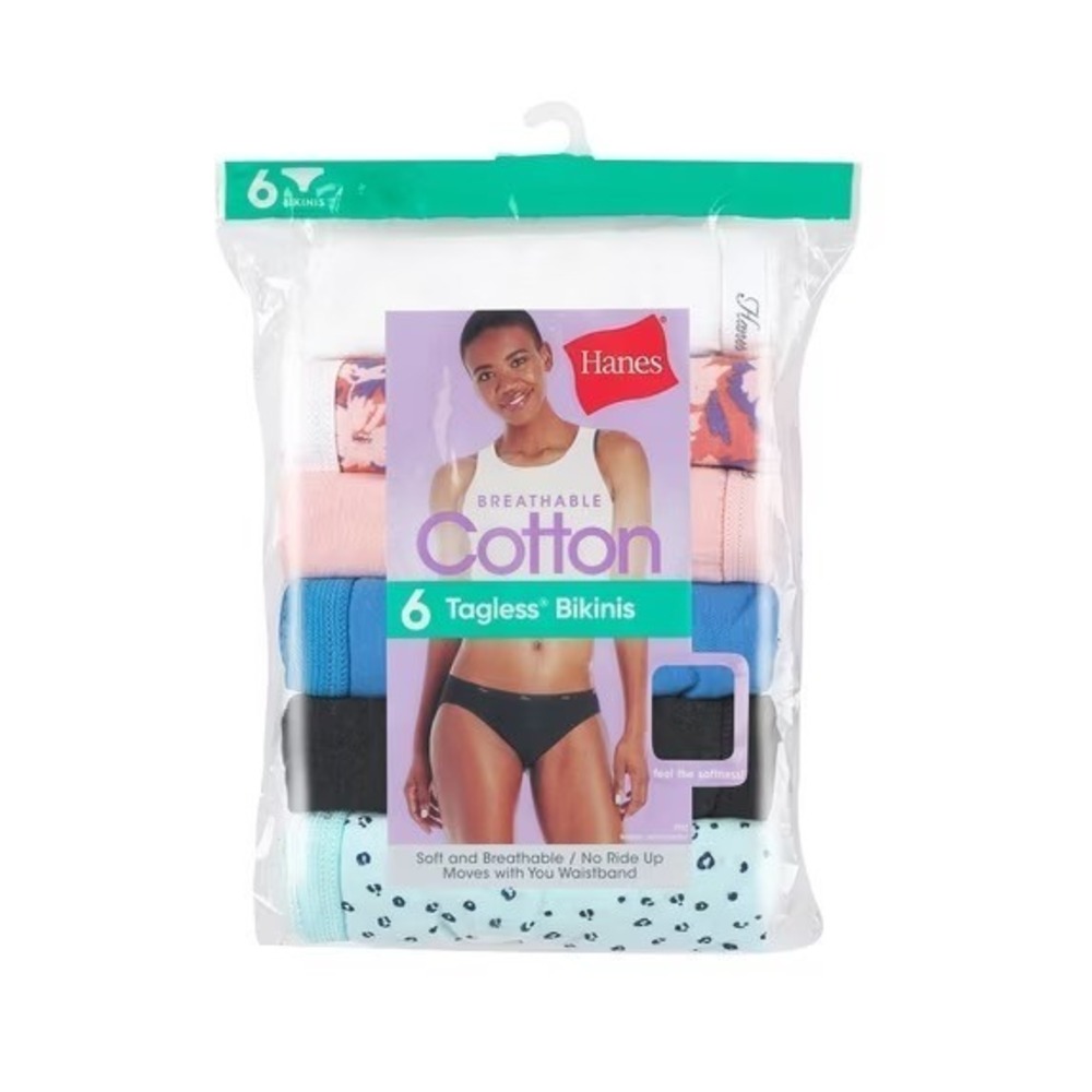 Hanes Womens Underwear Sz 6/M Multicolor Pack 6-Pack Softening Cotton Panties